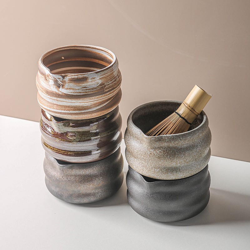 跨境日式陶瓷抹茶碗带嘴家用套装百本立茶筅茶筅立批发礼盒