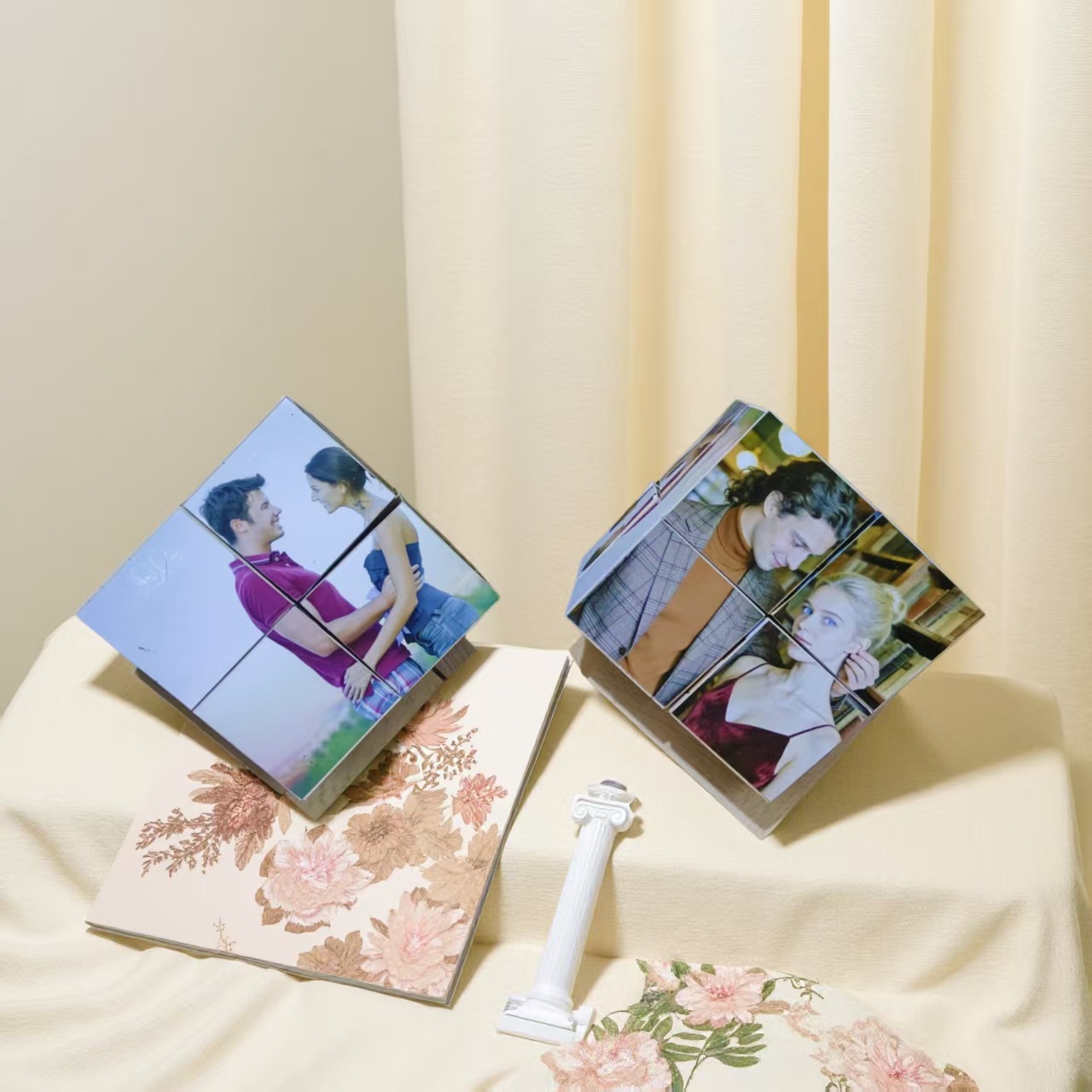 跨境 创意实心立方体木块照片木质魔方夫妻情侣朋友纪念生日礼物