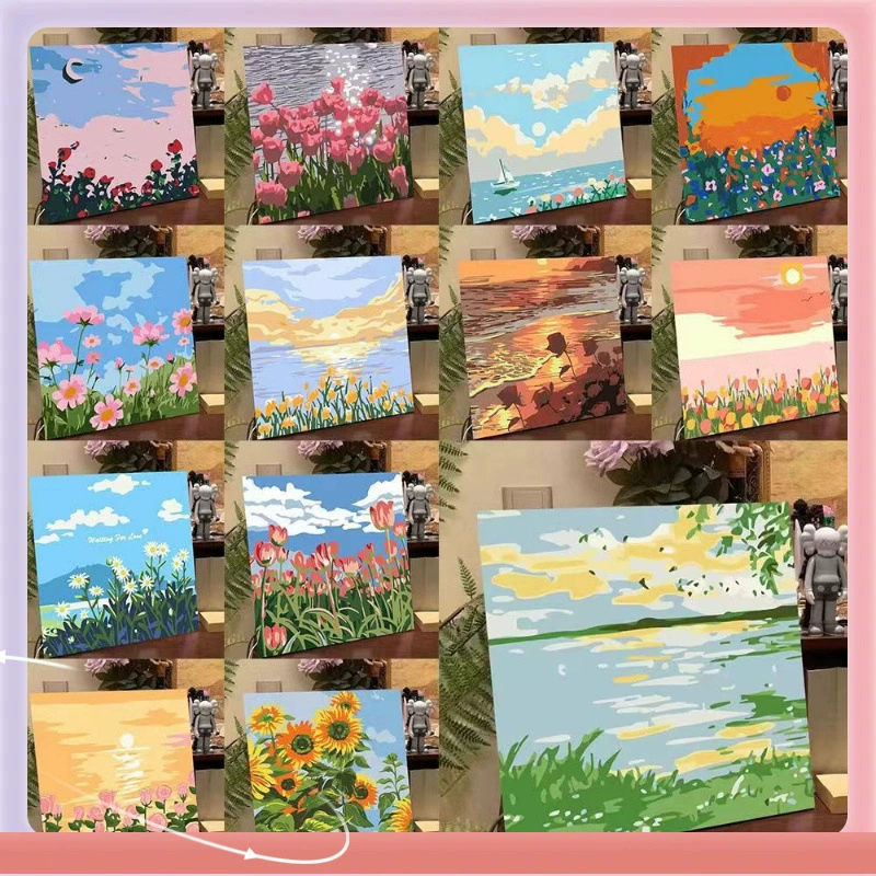 ➺ Цифровая раскраска «Цветы»: набор для творчества, рисование своими руками, детская раскраска, пейзаж, тюльпаны, цифровая живопись, оптовая партия