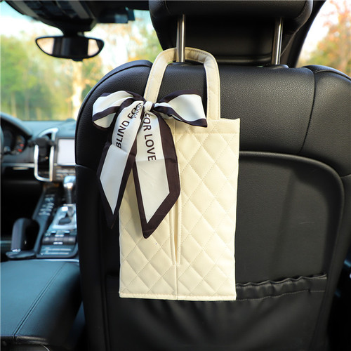 Car tissue box leather ribbon bow hanging seat back tissue box fashion goddess style car decoration supplies