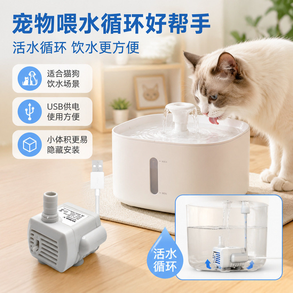 Fish tank USB submersible pump bottom suction water self -stop pump filter low pressure 5V mini pet change pump 3