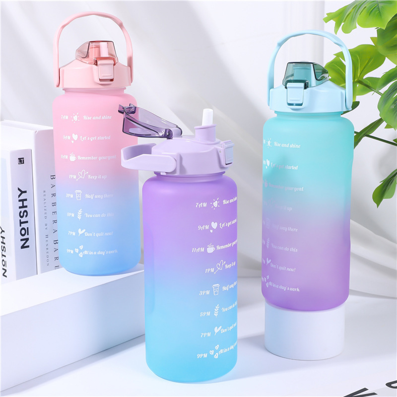 2000ml大容量スポーツケトルクロスボーダーハンドルカッププラスチックカップフロストグラデーションカラーストローカップ|undefined