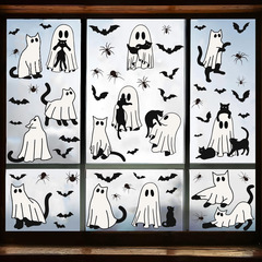 新しいハロウィンウィンドウステッカーホワイトゴーストかわいいガラス窓ホリデーパーティー装飾ステッカー黒猫コウモリクモ