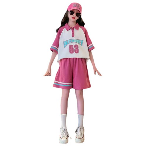Girls short-sleeved suit summer  new style Western-style Korean style sports and leisure children's summer two-piece set for middle-aged and older children