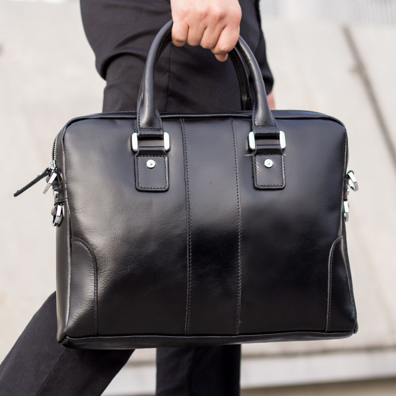 Trendy genuine leather men's briefcase business handbag fashionable simple messenger bag first layer cowhide computer bag Trendy genuine leather men's briefcase business handbag fashionable simple messenger bag first layer cowhide computer bag