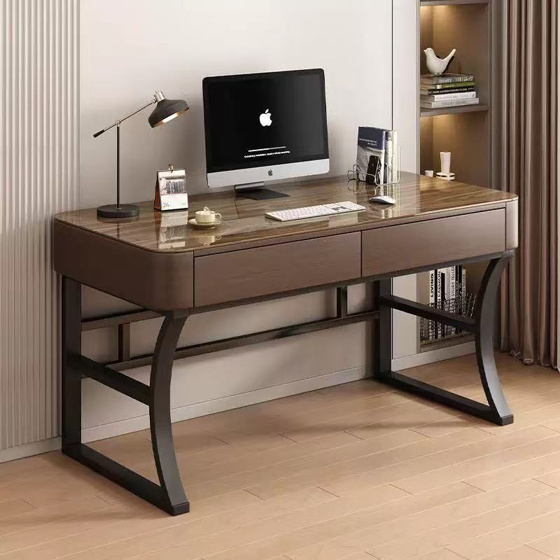 Home-use desk with a light luxury design for the bedroom, essential for the study, with drawers, tempered glass computer desk