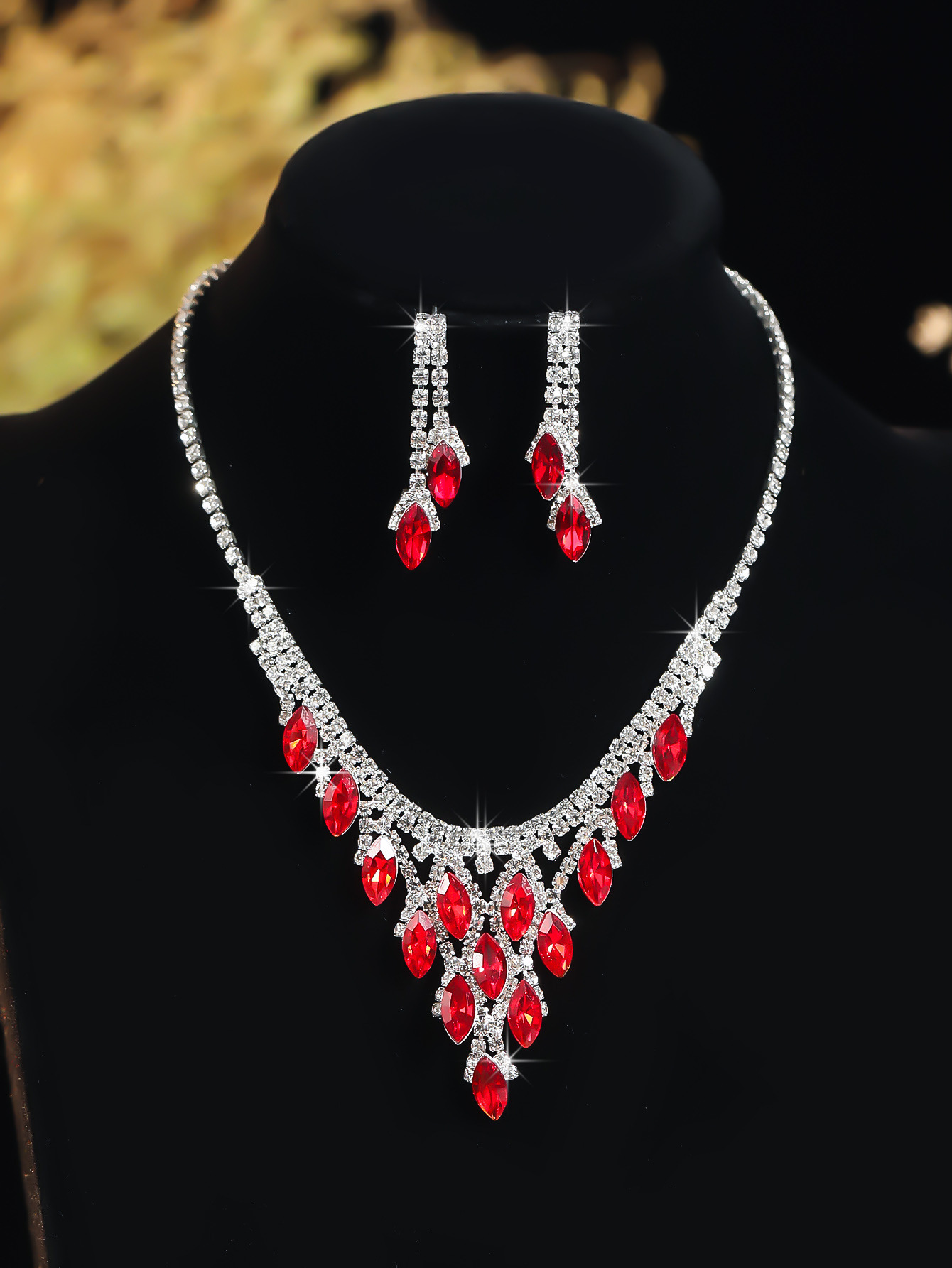 Fashionable temperament exquisite high end light luxury blue crystal rhinestone necklace earrings set women's dress accessories bridal jewelry_voghion.com