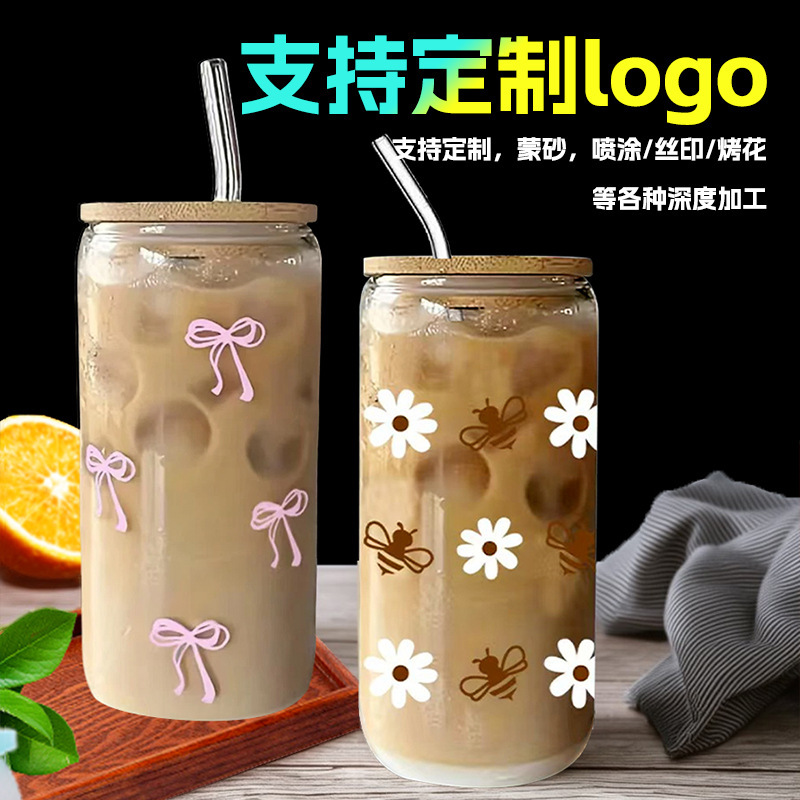 クロスボーダースポットかわいいプリントイチゴコーラカップ蝶プリントウォーターカップ高ホウケイ酸ガラスカップ卸売|undefined