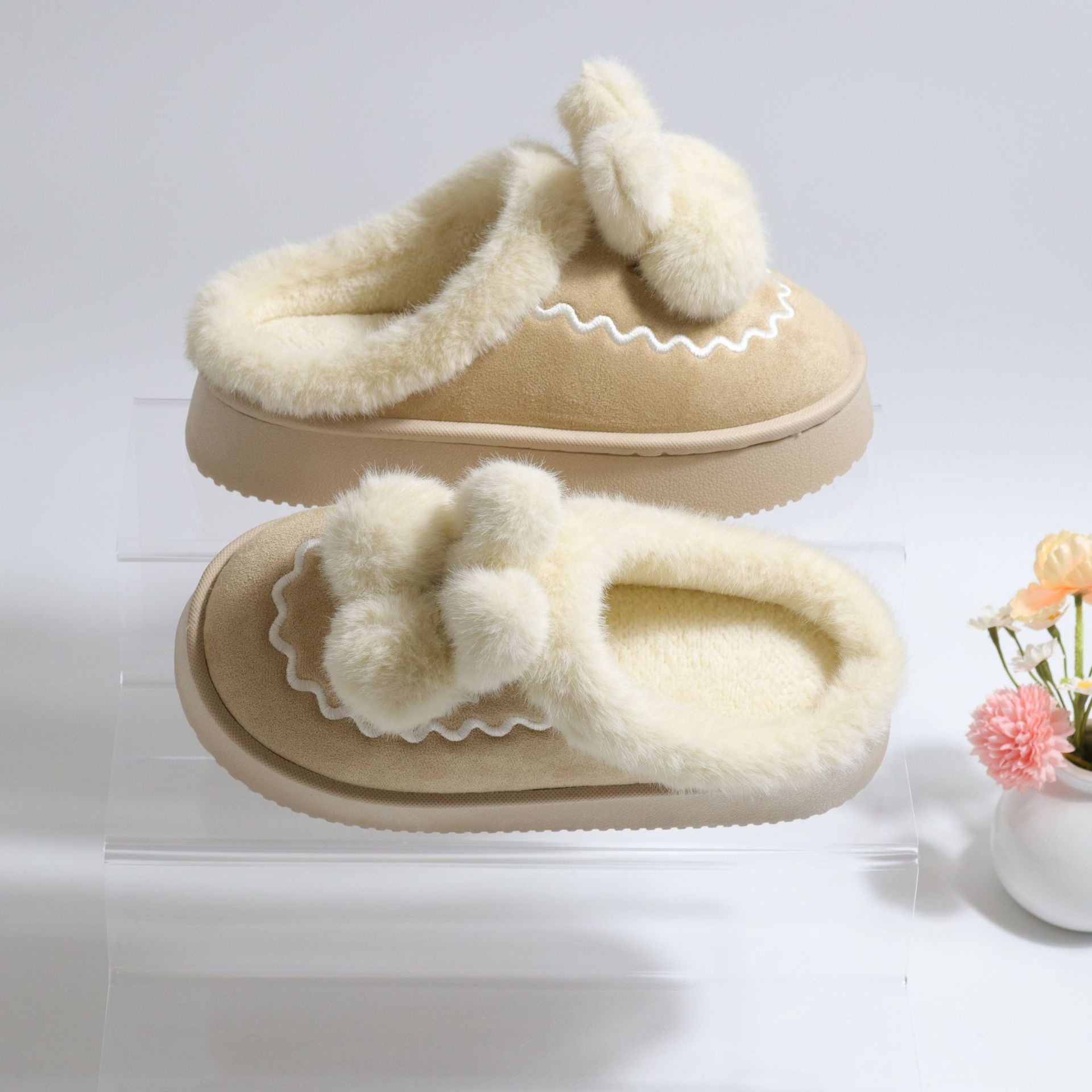 Zapatillas de algodón de felpa gruesa para mujer, personalización de comercio exterior de otoño e invierno, más nuevas zapatillas de algodón cálido para el hogar de terciopelo