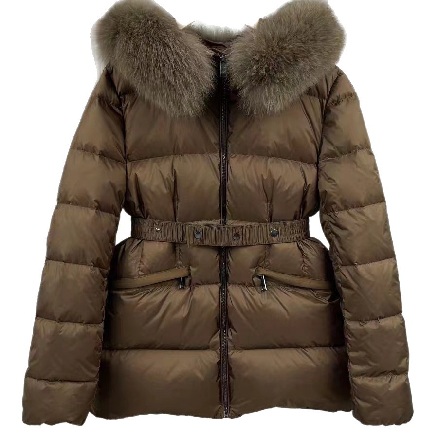 Autumn Winter New European Style Waist Slimming 90 White Duck Fox Fur Collar Down Jacket Women Short Trendy Coat_voghion.com