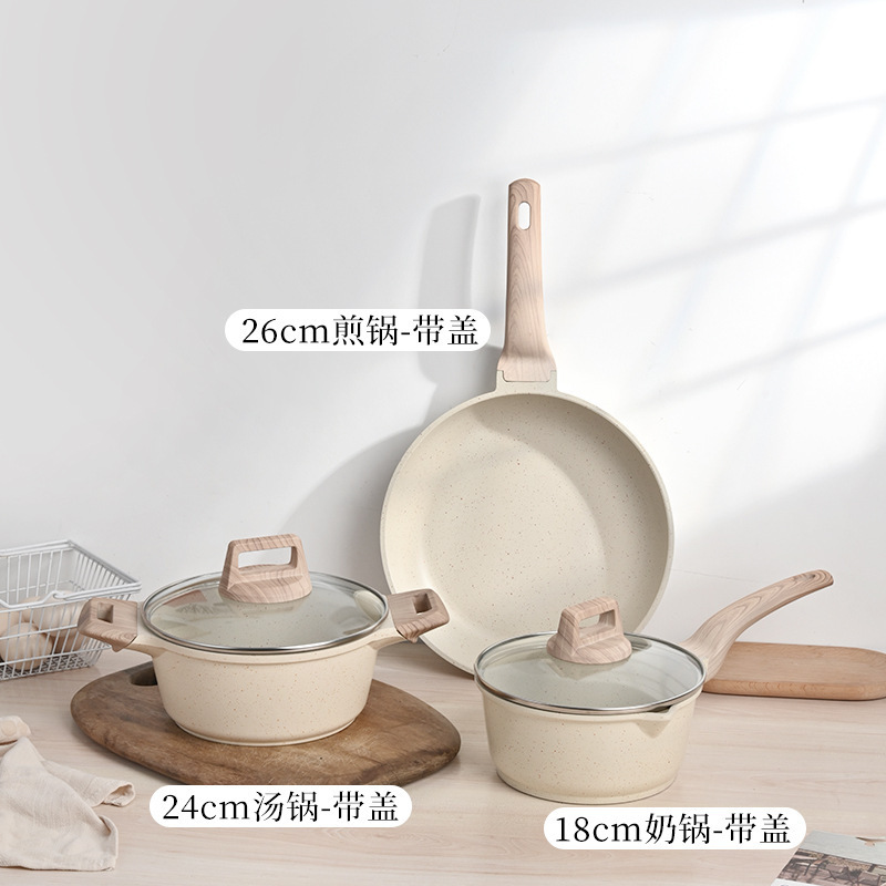 国境を越えた鍋セット 4 ピース家庭用医療石セットポット高価値蒸しと揚げオールインワンノンスティックポット卸売|undefined