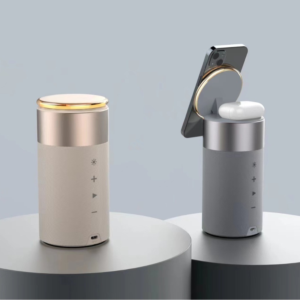 Fabricante de origen 2025 cargador inalámbrico magnético explosivo con altavoz Bluetooth luz nocturna ajustable auricular recargable regalo