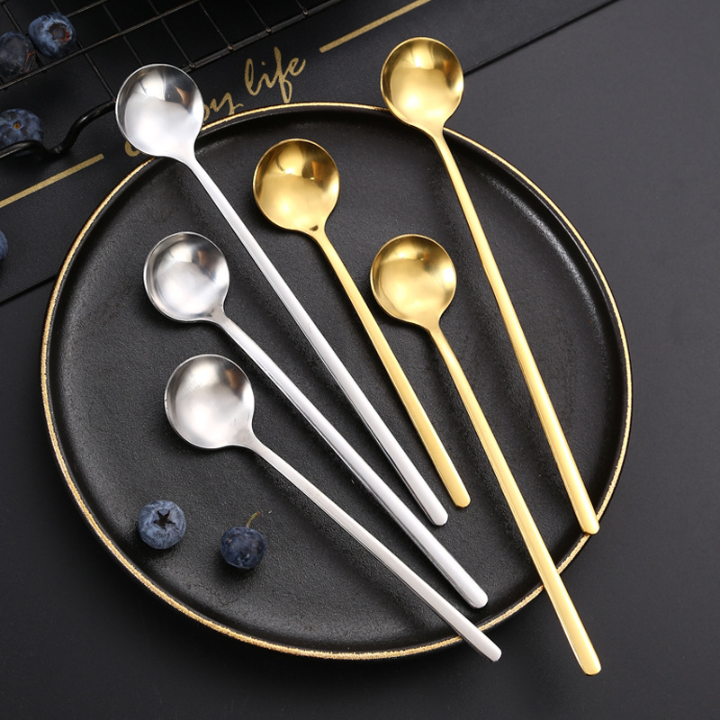 Stainless Steel Small Round Direct From The Manufacturer, In Stock, Stirring Dessert Spoon, Long-handled European-style_voghion.com