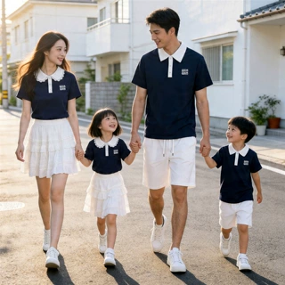 亲子装夏装一家三四口polo衫儿童夏季短袖幼儿园老师工作服班服潮
