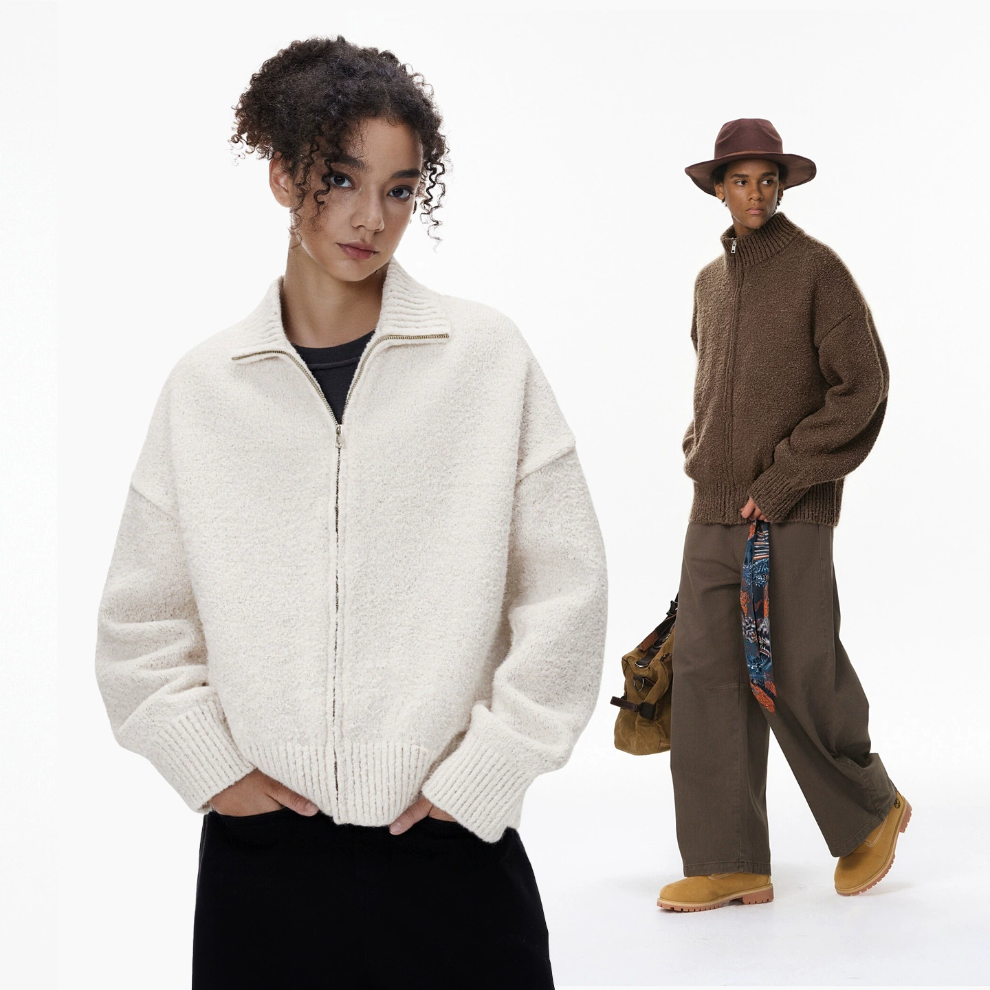 捷展男装|老钱立领毛衣外套25冬季新品美式复古复古保暖针织外套