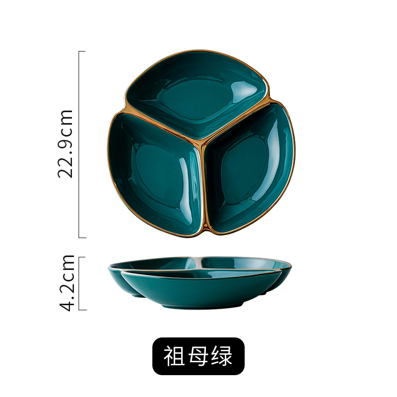 Luz nórdica Placa de partición de lujo hogar plato de cerámica de tres rejillas plato creativo plato de desayuno de una persona vajilla