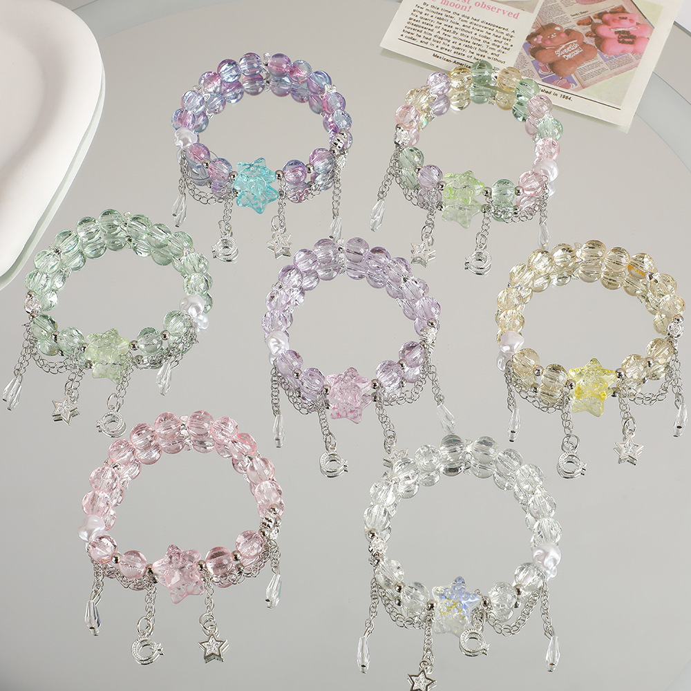 甜美森系星月水晶手链女ins小众设计百搭学生闺蜜diy渐变色手串