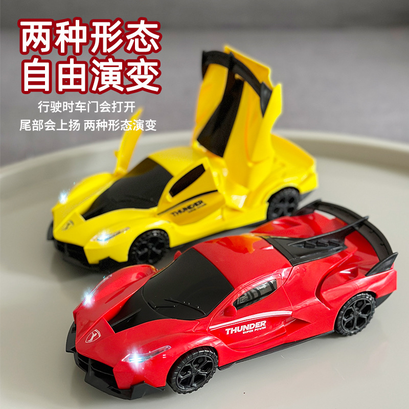 Transfronterizo eléctrico universal coche de carreras de rotación música luz niños modelo de coche deportivo transformador de juguete puesto al por mayor