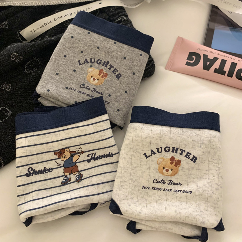 "Girl Full of Energy"【Cotton Soft Bear】British Style Women's Underwear, Pure Cotton Briefs for Girls
