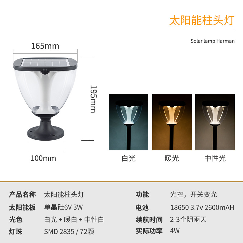 户外新款家用惠民太阳能园林柱头灯 led围墙花园装饰太阳能草坪灯