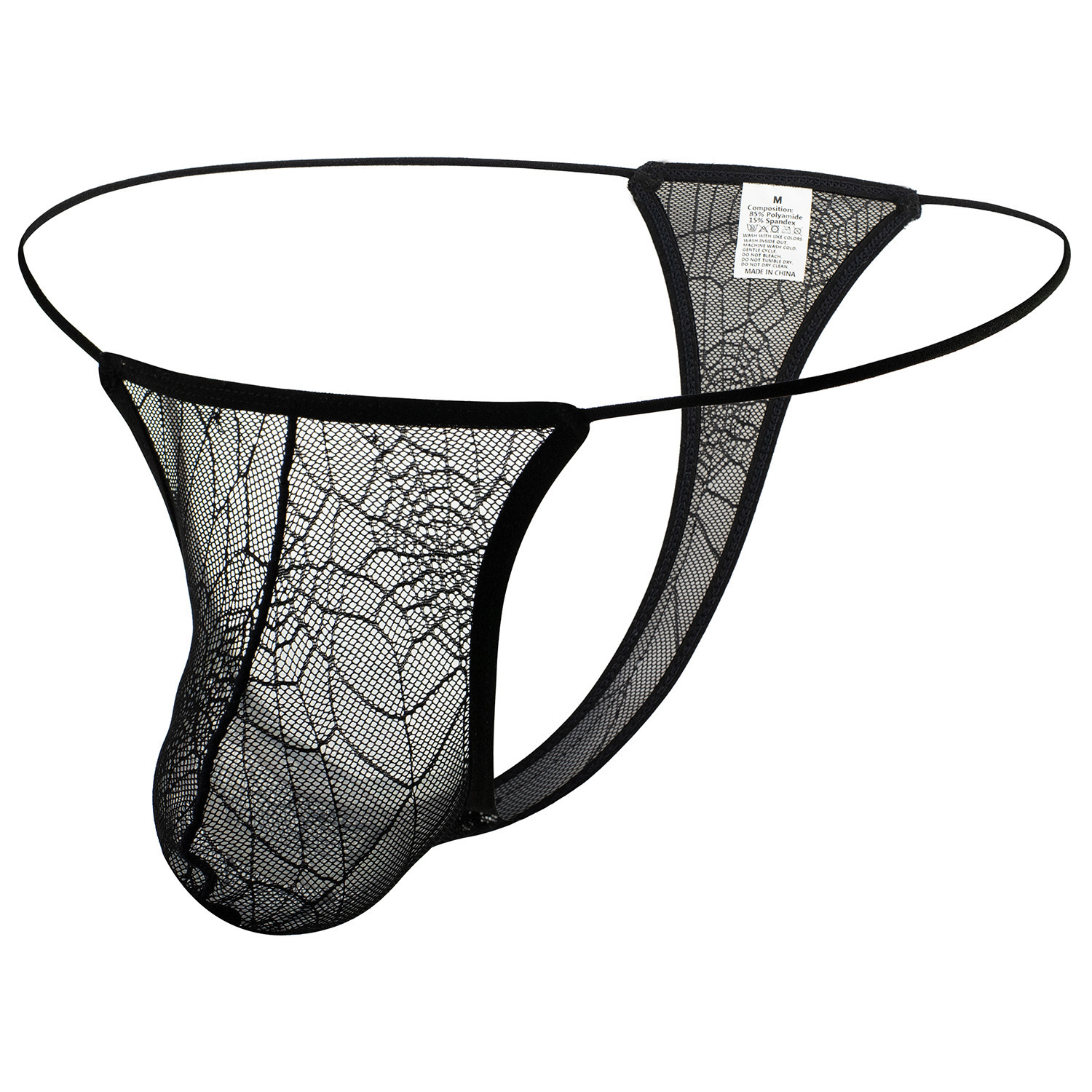 Men's Lace Spider Web Jacquard Pouch Thong Men's Sexy Thin Strap High Elastic T-String Extremely Tempting B636