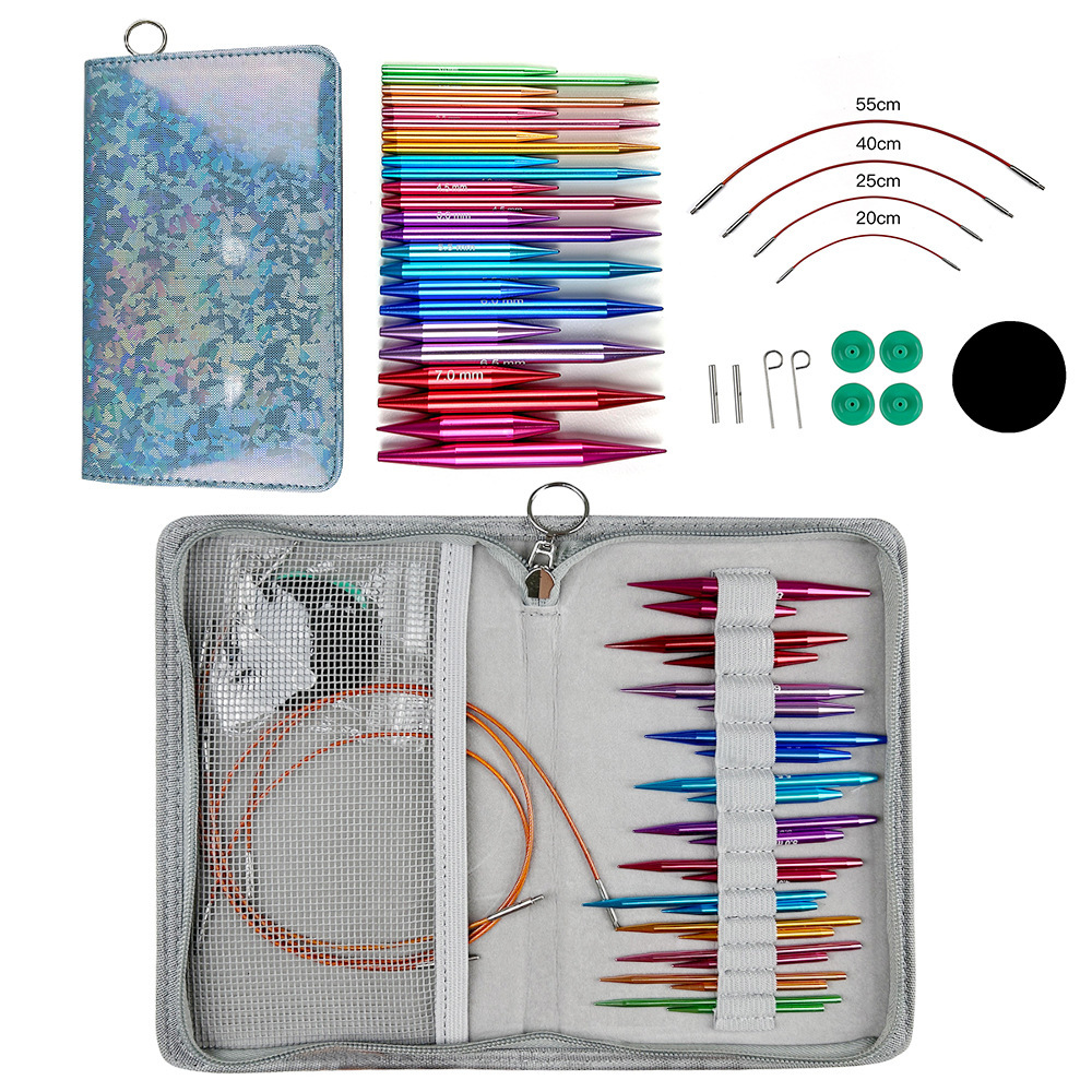 Herramientas de tejido transfronterizas agujas de suéter de alúmina de color desmontables de manga collar agujas de anillo un conjunto de 12 pagos