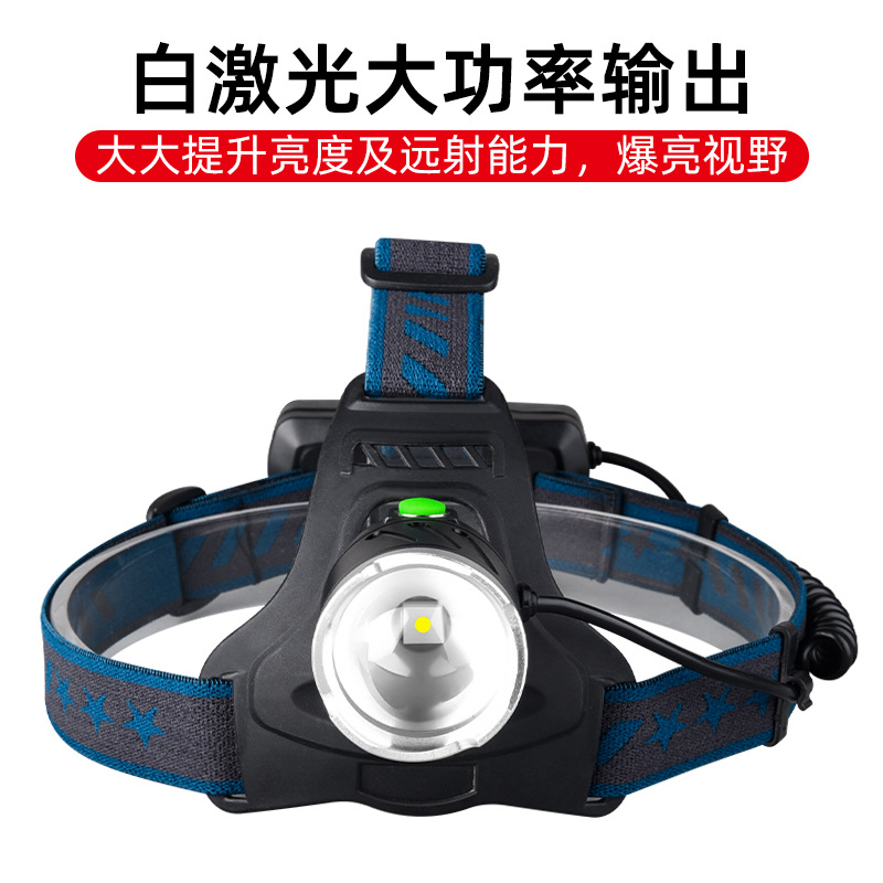 Transfronterizo nuevo blanco láser fuerte luz faro USB recargable LED lámpara de iluminación al aire libre zoom resaltar noche lámpara de pesca