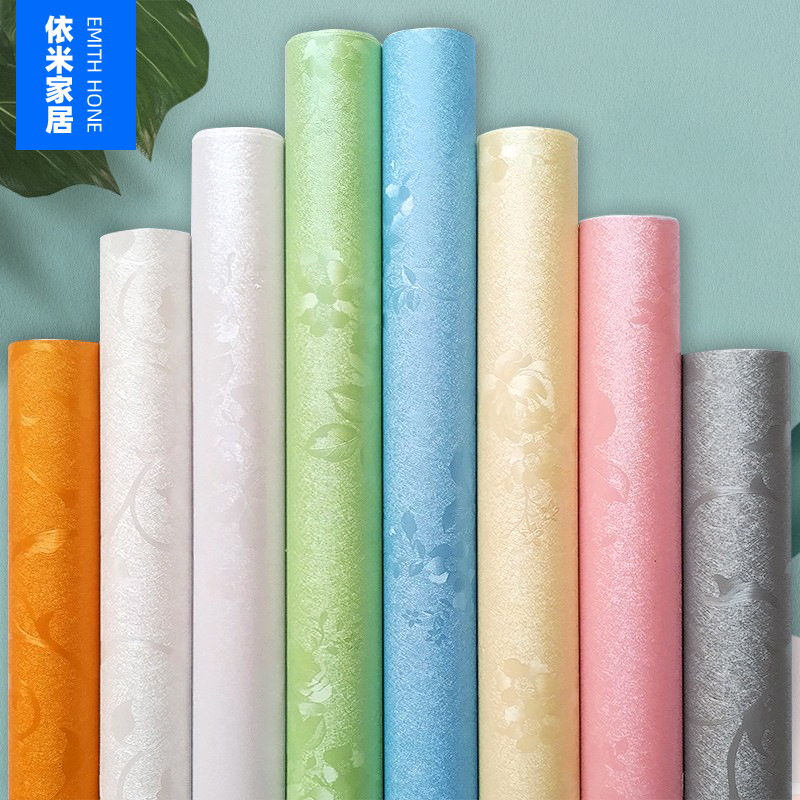 크로스 국경 자체 접착 벽지 침실 따뜻한 벽지 방수 PVC 유럽 단색 학생 기숙사 벽 스티커 혁신
