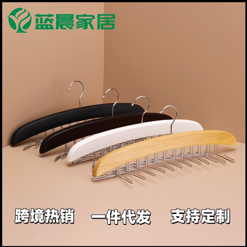 Cross-Border Hot-Selling Solid Wood 24-Hook Tie Storage Rack, Lotus Wood Multi-Hook Scarf Hanger, Space-Saving Household Hanger