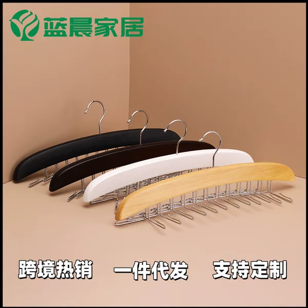 Cross-Border Hot-Selling Solid Wood 24-Hook Tie Storage Rack, Lotus Wood Multi-Hook Scarf Hanger, Space-Saving Household Hanger