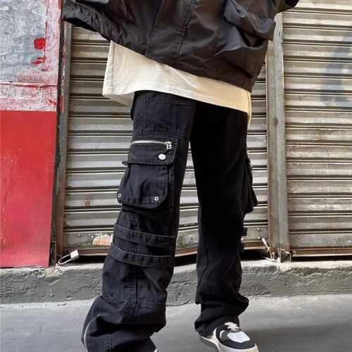 American functional work pants for men, autumn, Instagram trendy brand, straight-leg loose fit, multi-pocket design, stylish casual pants
