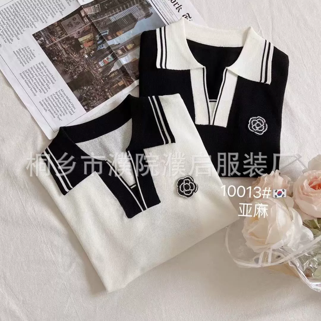 2022新款亚麻短袖绣花工艺时尚简约V领都市通勤款