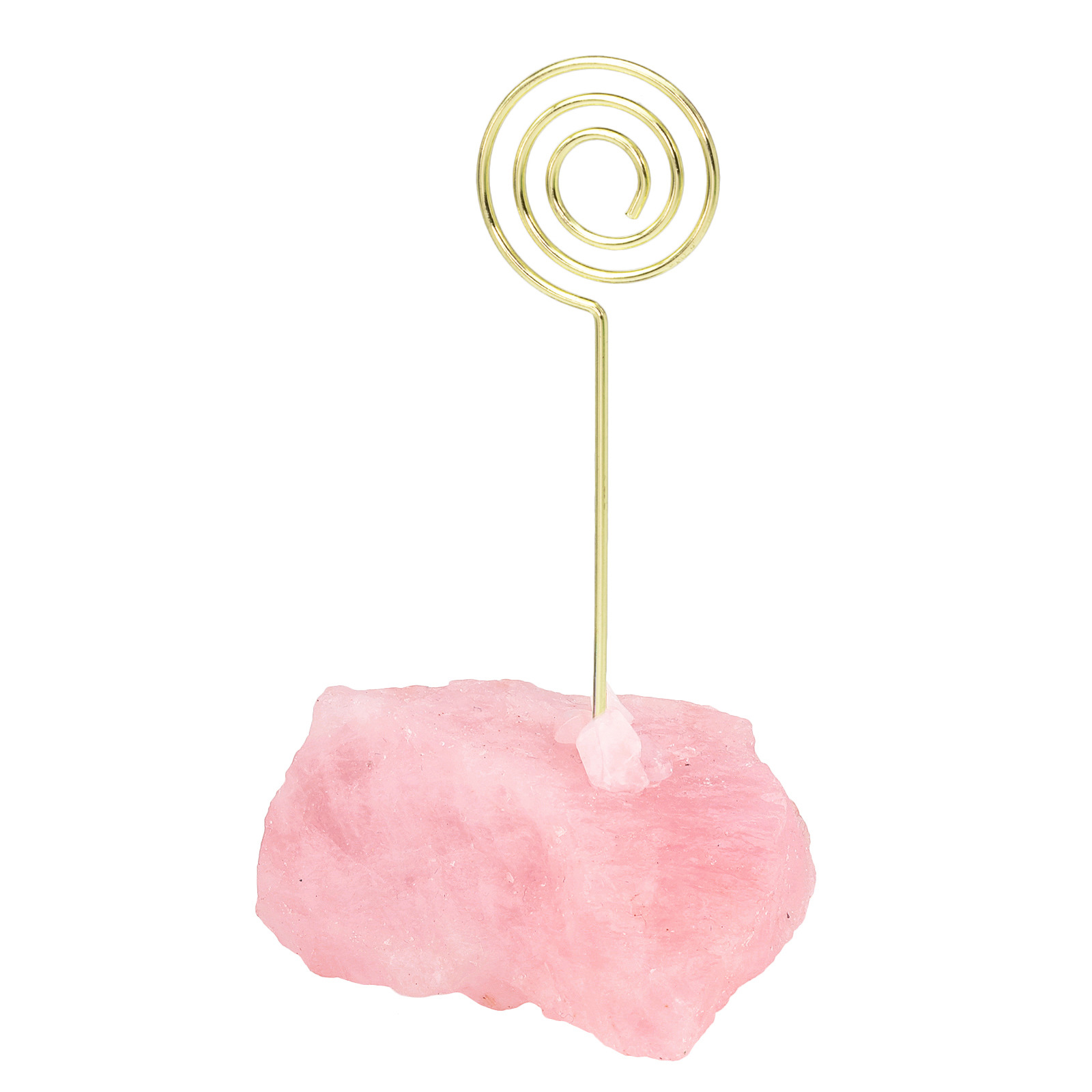 天然粉晶原石底创意金属图案便签夹 立式ins风简约卡片留言照片夹 undefined