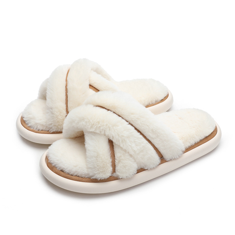 Open Plush Home Couple Slippers, Poop-Feeling Slippers, Autum Cotton Slippers, Women's Non-Slip Eva Soles