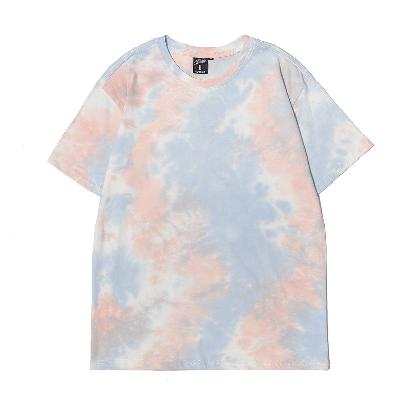 Camiseta de algodón tie-dye para hombre 2025 pareja de verano de manga corta ins suelta de gran tamaño cuello redondo tendencia camiseta superior para hombre