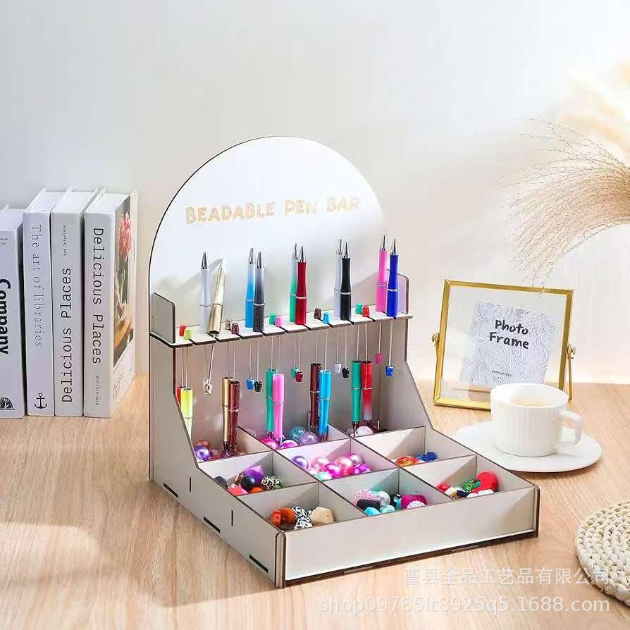 Portalápices de madera con cuentas con bandeja de clasificación para el hogar DIY10 ranura para bolígrafo con cuentas soporte de exhibición caja de almacenamiento con cuentas