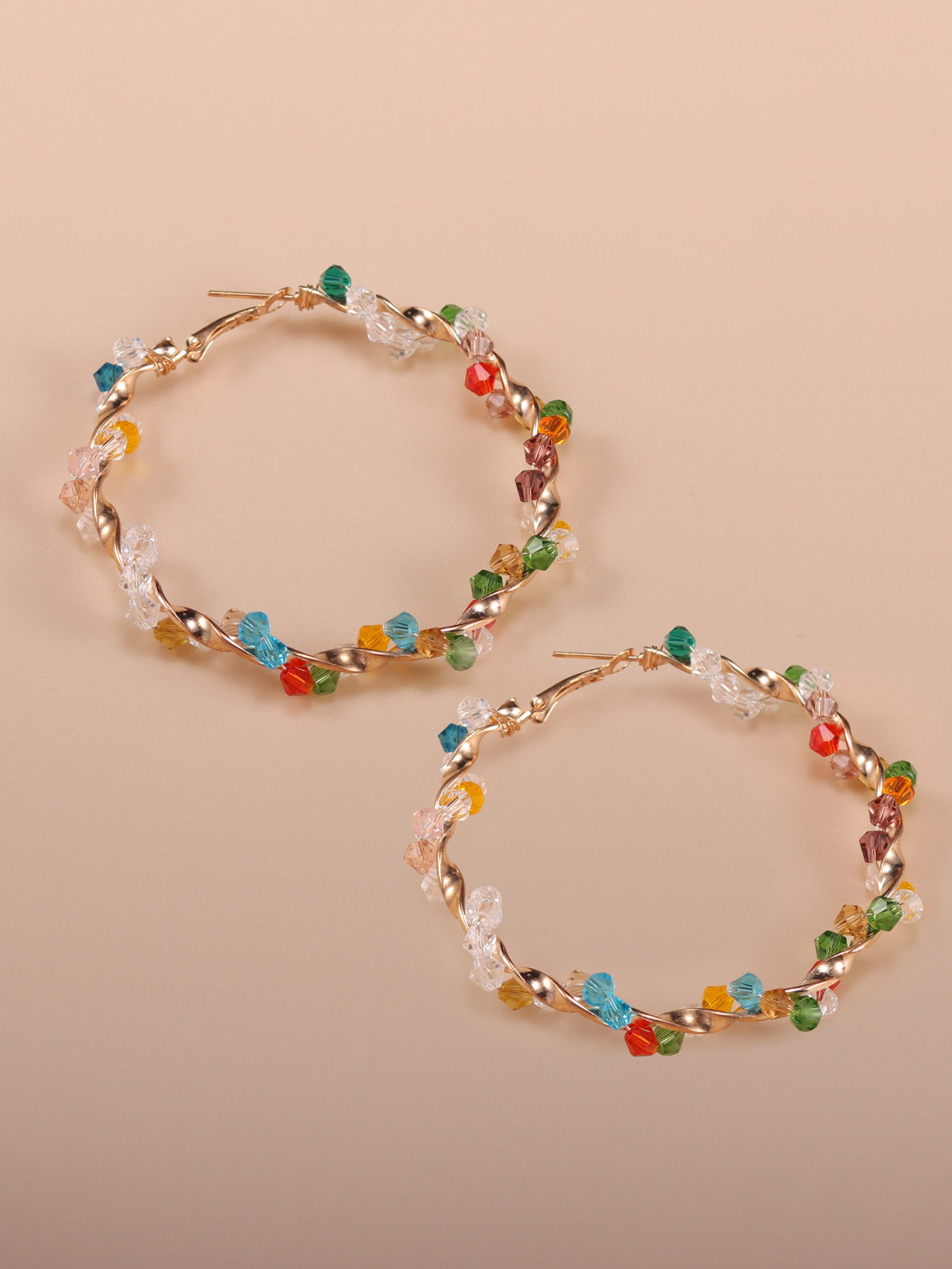 1 Pair Quantity Daily Occasion Artificial Crystal, Iron Material 1 Pair Simple Style Circle Beaded Plating Artificial Crystal Iron Earrings