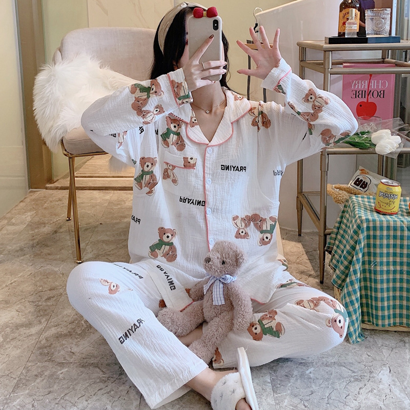 Pregnant women's pajamas summer thin maternity monthly clothing spring and autumn pure cotton gauze postpartum May 6 lactation 34