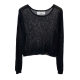 Black Short Blouse Top Women's Summer Dress Loose Hollow Design Niche Crewneck Ice Silk Knit