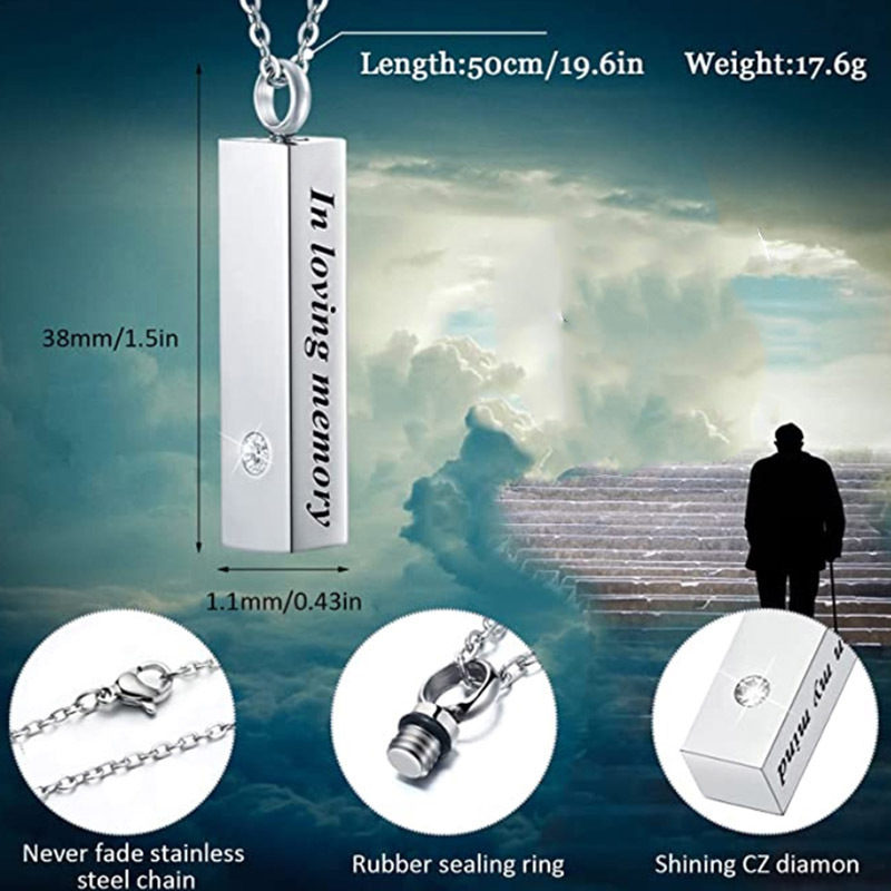 Europea y americana simple pareja cuadrada circón perfume collar se puede abrir para conmemorar parientes pelo cinerario ataúd colgante