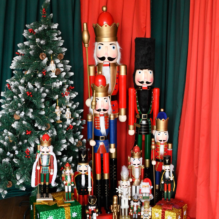 90CM en stock cascanueces marionetas de navidad decoración de la escena del centro comercial rey de nueces artesanías de madera