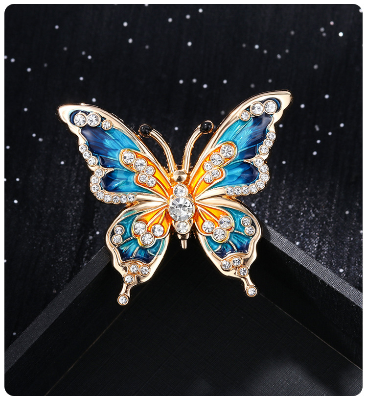 European and American high-grade enamel painted butterfly brooch ladies fashion oil drop diamond high-grade niche brooch corsage wholesale