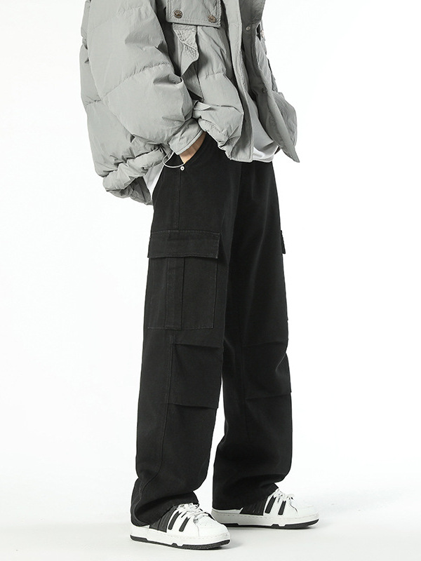 Ropa de hombre LKTM # Vaqueros japoneses sueltos de pierna ancha con múltiples bolsillos para hombre con mono plisado recto de marca de moda