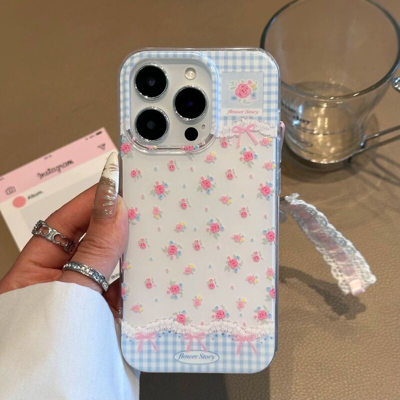 Plaid Floral Suitable for Apple 17Promax Mobile Phone Case Iphone16 Classy 15/14 Large Hole 13 Hard Shell 12