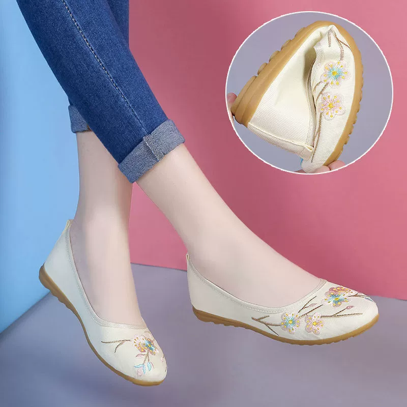 Тканевая обувь Old Beijing, женская обувь с вышивкой, антикварные туфли на плоской подошве для мам, известная обувь с вышивкой в этническом стиле, удобная модная танцевальная обувь на мягкой подошве
