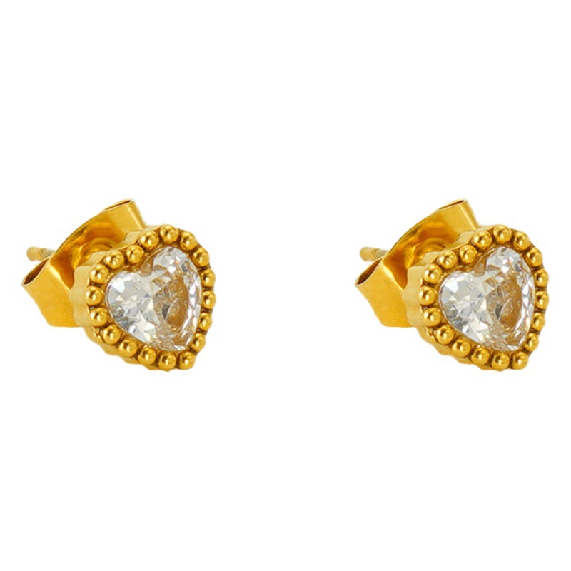 Transfronterizo de acero inoxidable con incrustaciones de circón encantadores pequeños aretes femeninos europeos y americanos versátiles 18K oro lunares pendientes de acero de titanio pendientes