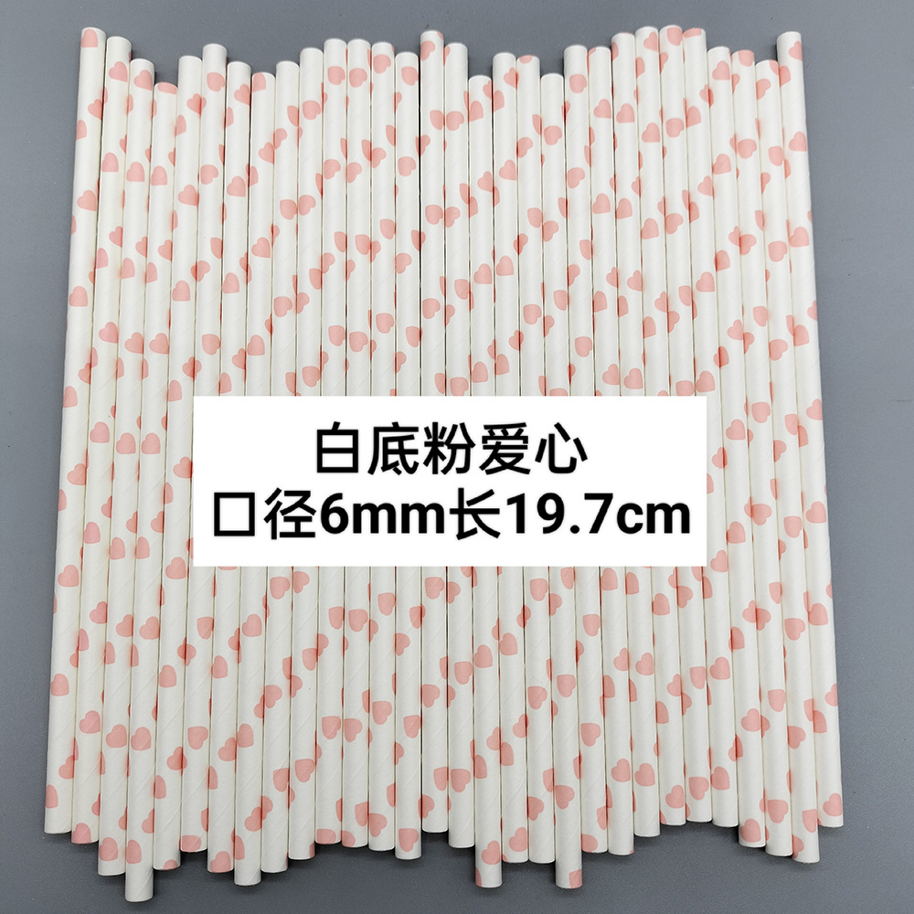 Paja de papel rosa desechable degradable paja de papel postre fiesta decoración paja hecha a mano asta de bandera tubo