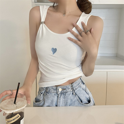 Ins petite sexy individual pure desire embroidery camisole top for women summer new hot girl base short camisole top for women