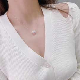 诸暨天然淡水珍珠项链路路通吊坠简约18K金正圆强光12-13mm日常