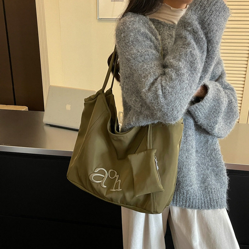 Túi tote nữ vải , túi đeo vai đựng đồ lớn cho sinh viên đi học — màu cà phê, màu kaki, xanh lá cây, đen chi tiết 25